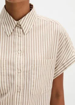 Gestreifte Bluse relaxed aus Baumwoll-Voile