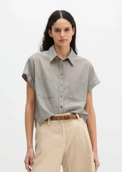 Gestreifte Bluse relaxed aus Baumwoll-Voile