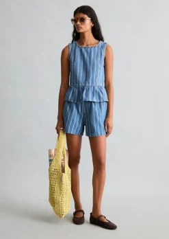 Gestreifte Jeans-Volant-Bluse relaxed aus reinem Organic Cotton