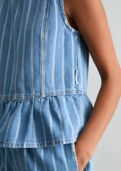 Gestreifte Jeans-Volant-Bluse relaxed aus reinem Organic Cotton