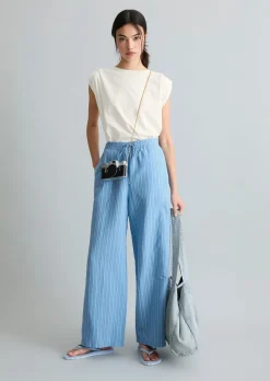 Gestreifte Pull-on-Pants relaxed aus Leinen-Baumwolle-Mix