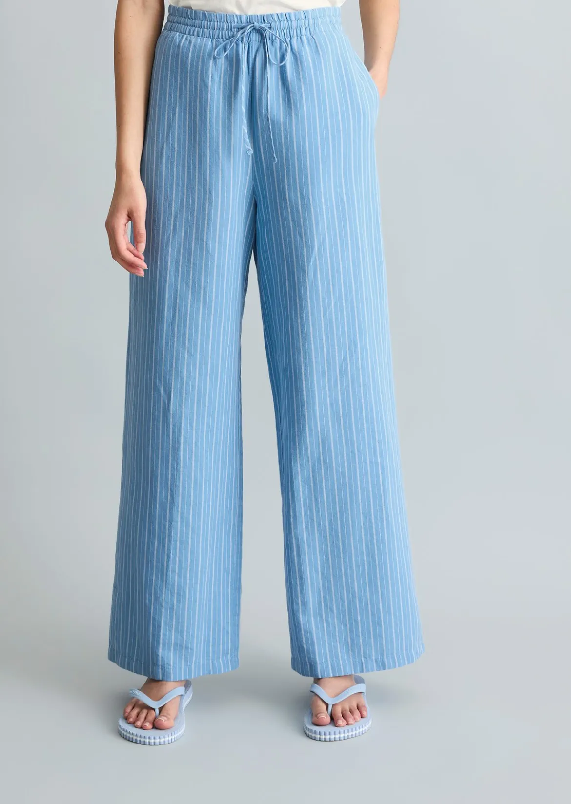 Gestreifte Pull-on-Pants relaxed aus Leinen-Baumwolle-Mix
