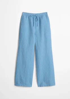 Gestreifte Pull-on-Pants relaxed aus Leinen-Baumwolle-Mix