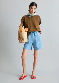 Gestreifte Shorts regular aus Leinen-Baumwolle-Mix