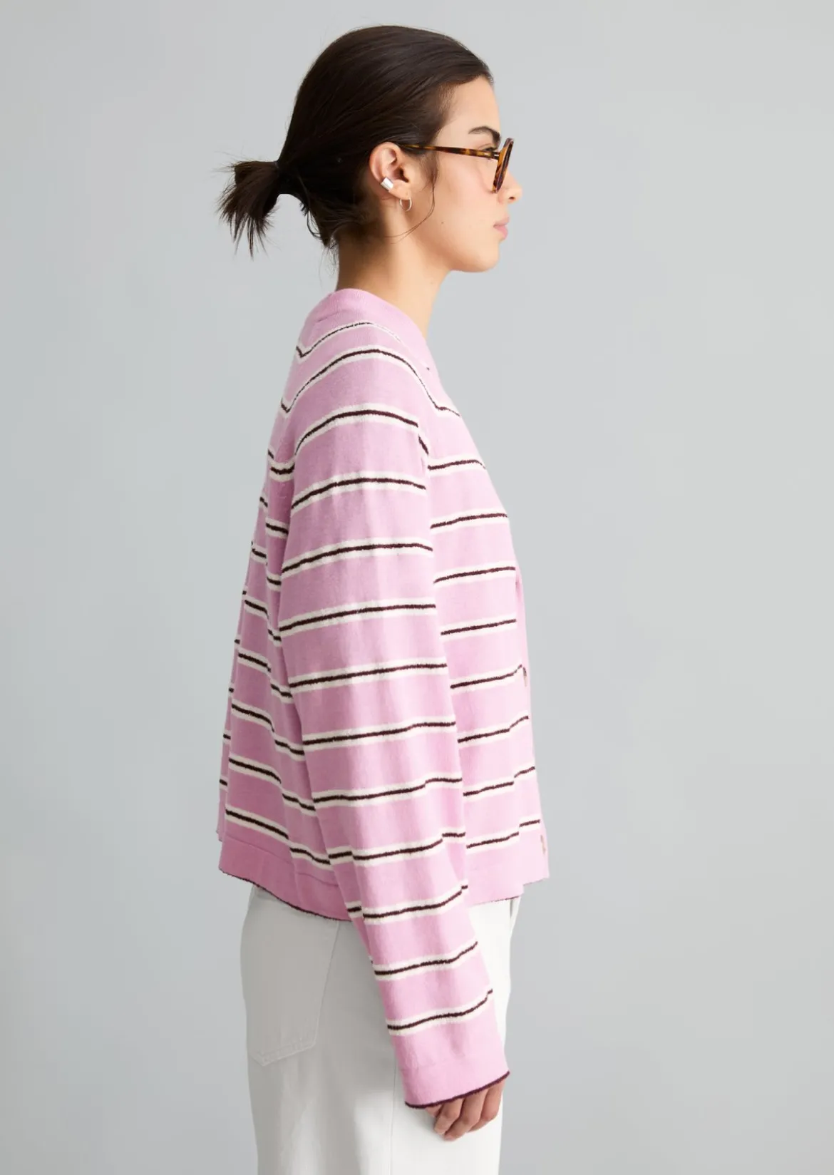 Gestreifter Cardigan regular aus Organic-Cotton-Modal-Mix