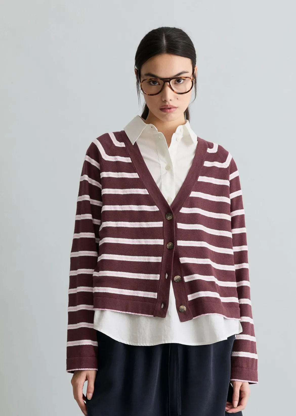 Gestreifter Cardigan regular aus Organic-Cotton-Modal-Mix