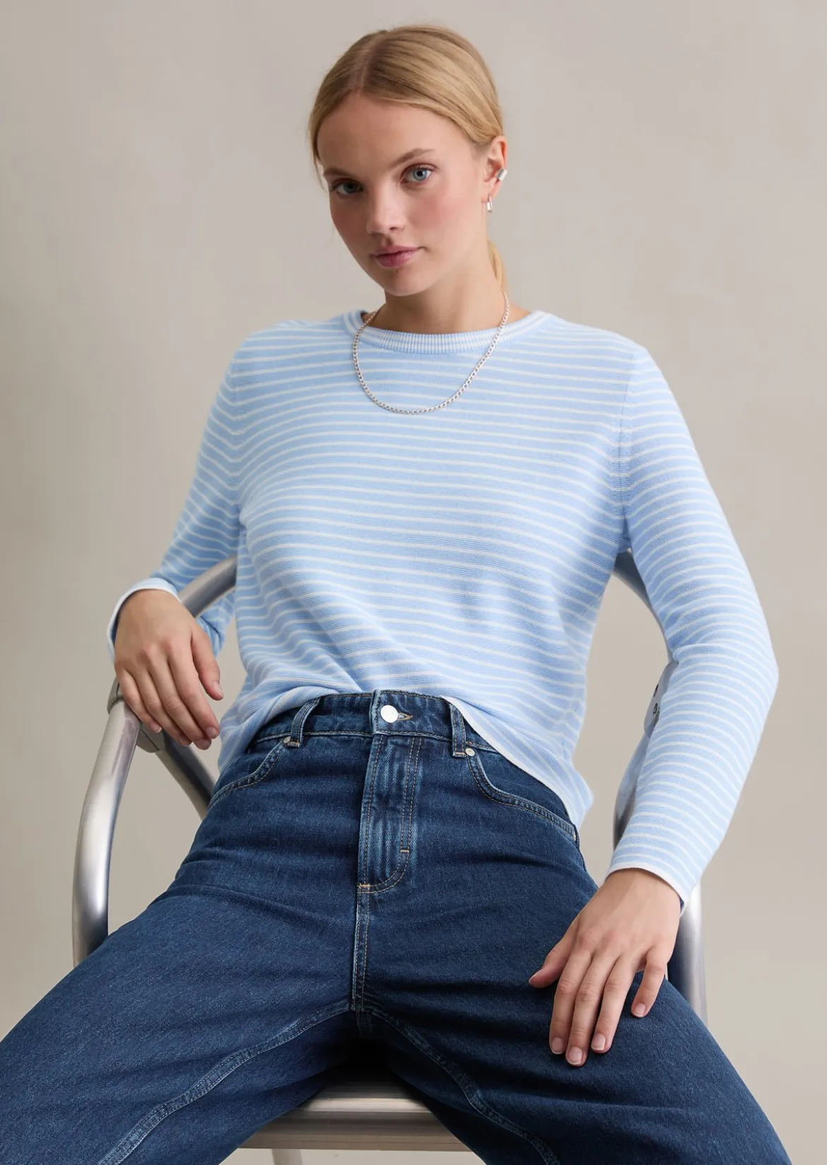 Gestreifter Pullover regular aus Compact Cotton