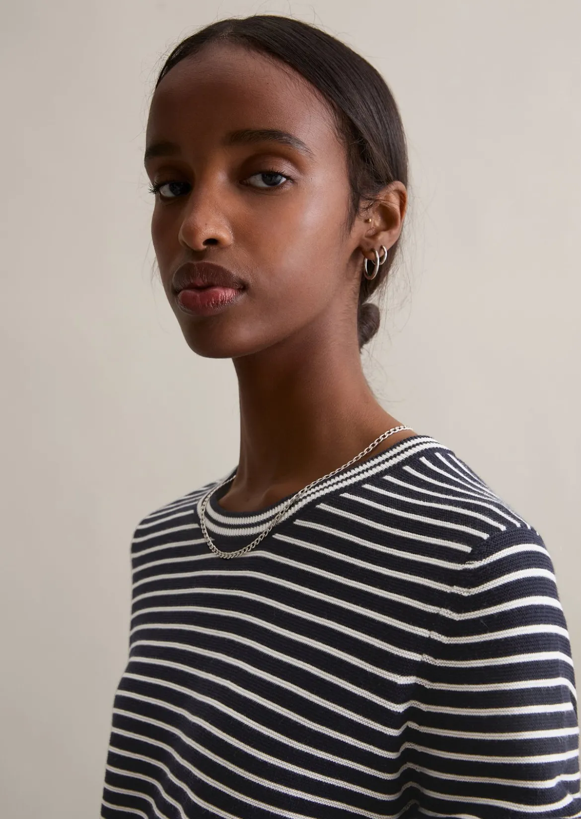 Gestreifter Pullover regular aus Compact Cotton