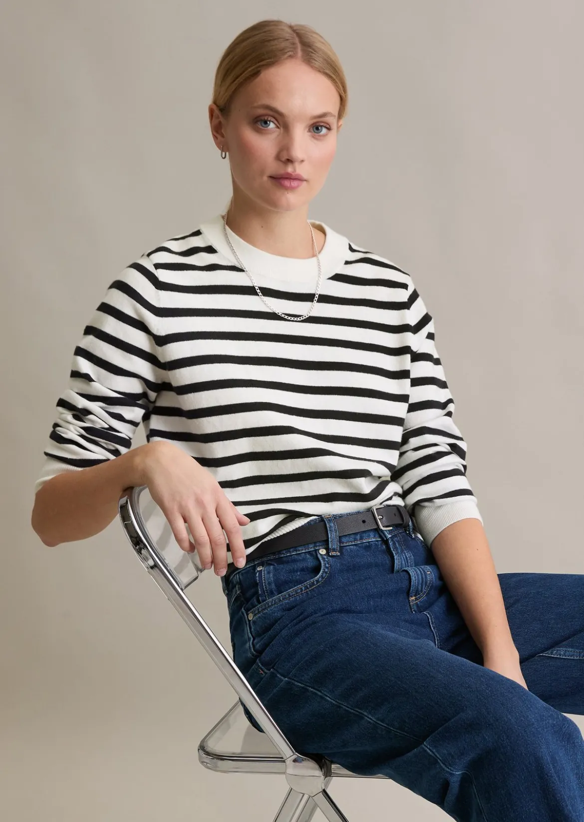 Gestreifter Pullover regular aus Soft Cotton Stretch