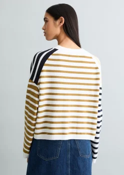 Gestreifter V-Neck-Cardigan relaxed aus Soft Cotton Stretch