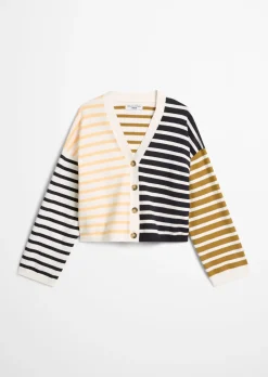 Gestreifter V-Neck-Cardigan relaxed aus Soft Cotton Stretch