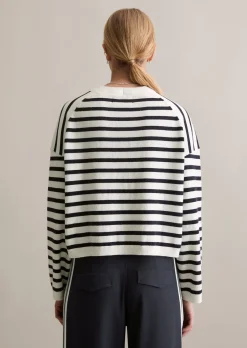 Gestreifter V-Neck-Cardigan relaxed aus Soft Cotton Stretch