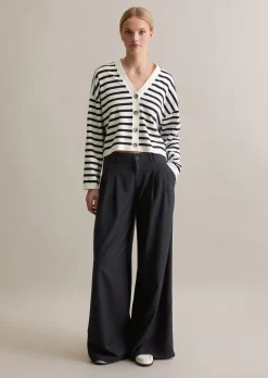Gestreifter V-Neck-Cardigan relaxed aus Soft Cotton Stretch