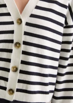 Gestreifter V-Neck-Cardigan relaxed aus Soft Cotton Stretch