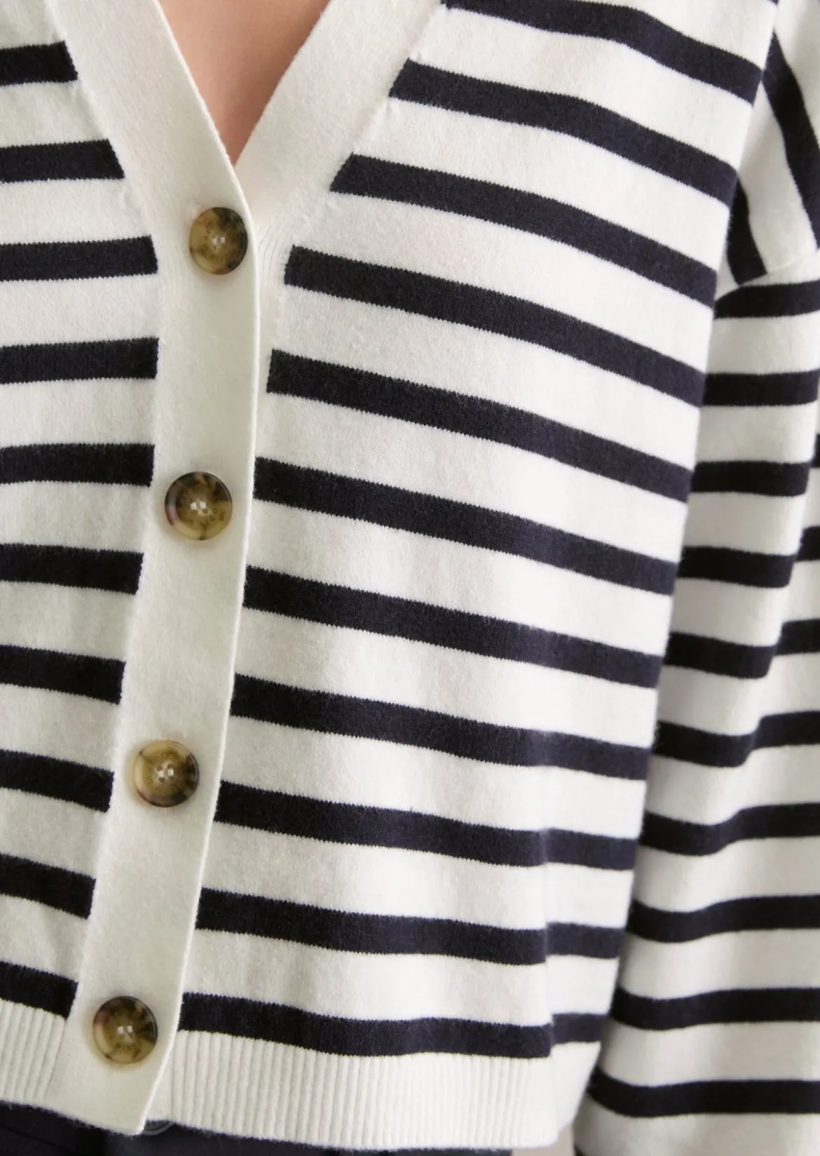 Gestreifter V-Neck-Cardigan relaxed aus Soft Cotton Stretch