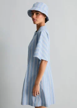 Gestreiftes Kleid flared aus Papertouch-Popeline