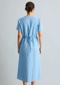 Gestreiftes Kleid regular aus Leinen-Baumwolle-Mix