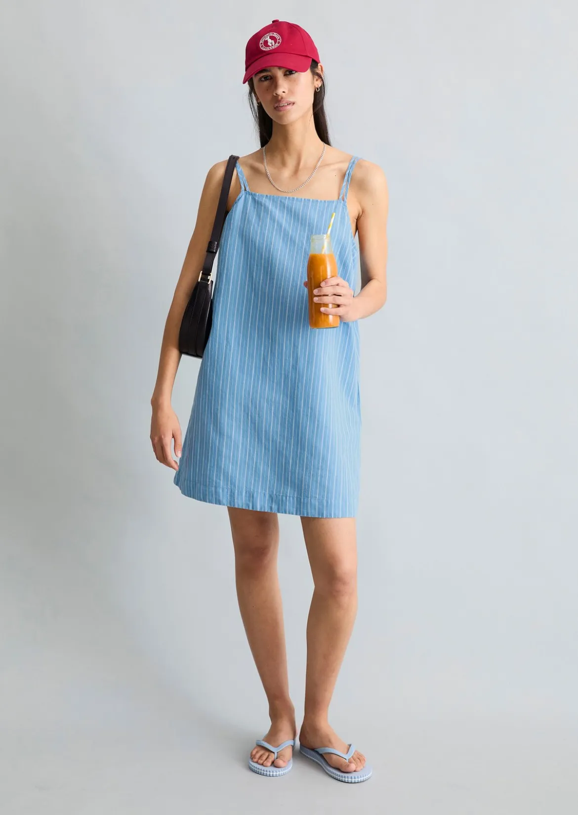 Gestreiftes Kleid relaxed aus Leinen-Baumwolle-Mix