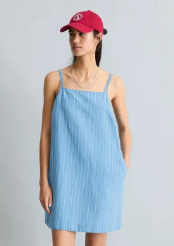 Gestreiftes Kleid relaxed aus Leinen-Baumwolle-Mix