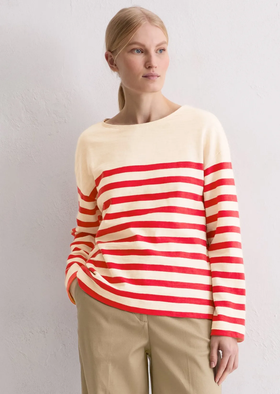Gestreiftes Longsleeve relaxed aus garngefärbtem Heavy-Slub-Jersey
