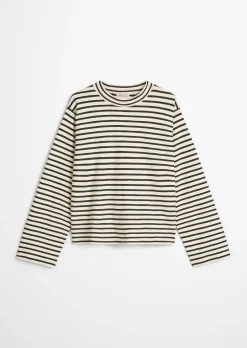 Gestreiftes Rollkragen-Longsleeve regular aus garngefärbtem Heavy-Slub-Jersey