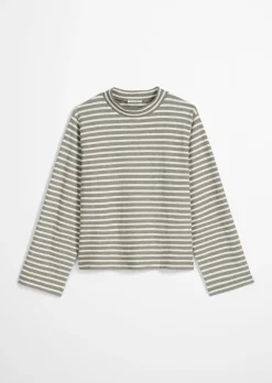Gestreiftes Rollkragen-Longsleeve regular aus garngefärbtem Heavy-Slub-Jersey