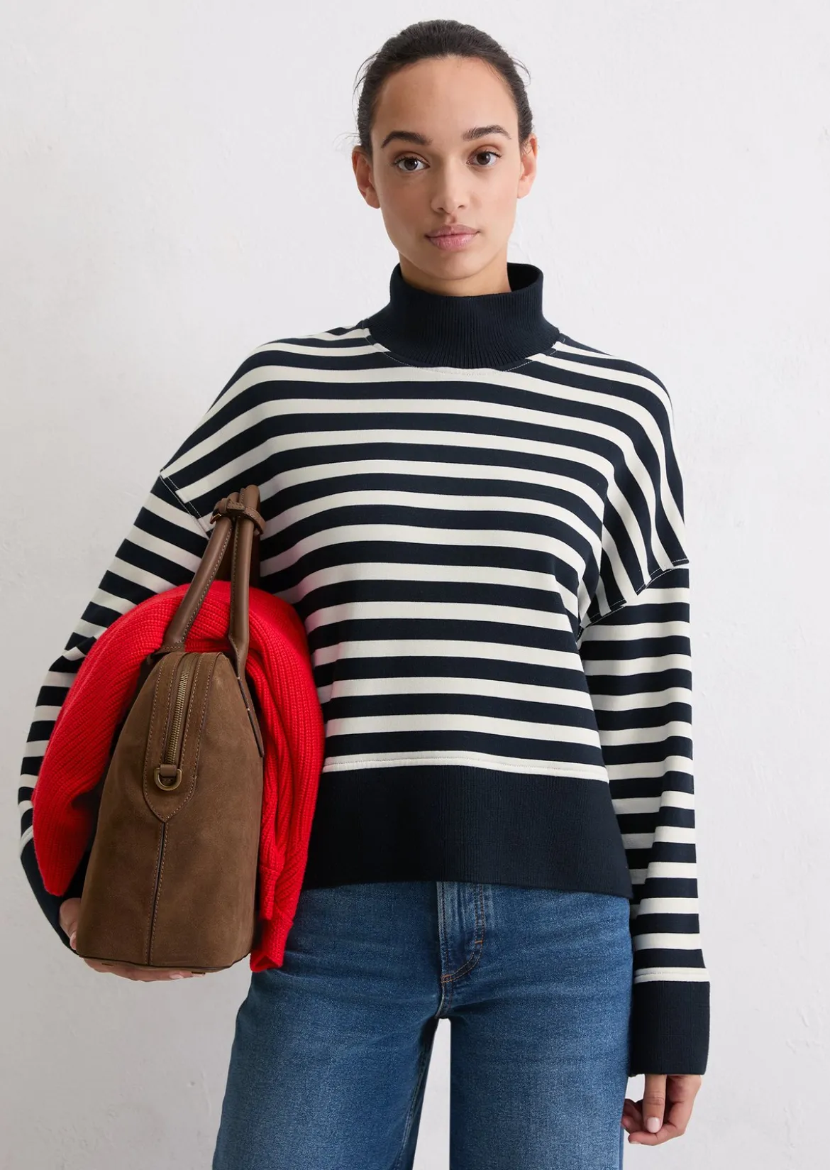 Gestreiftes Sweatshirt relaxed mit breitem Rippstrick-Bund