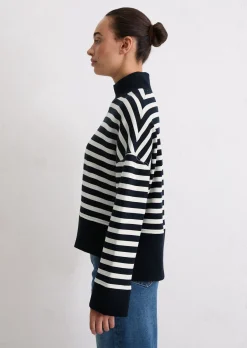 Gestreiftes Sweatshirt relaxed mit breitem Rippstrick-Bund