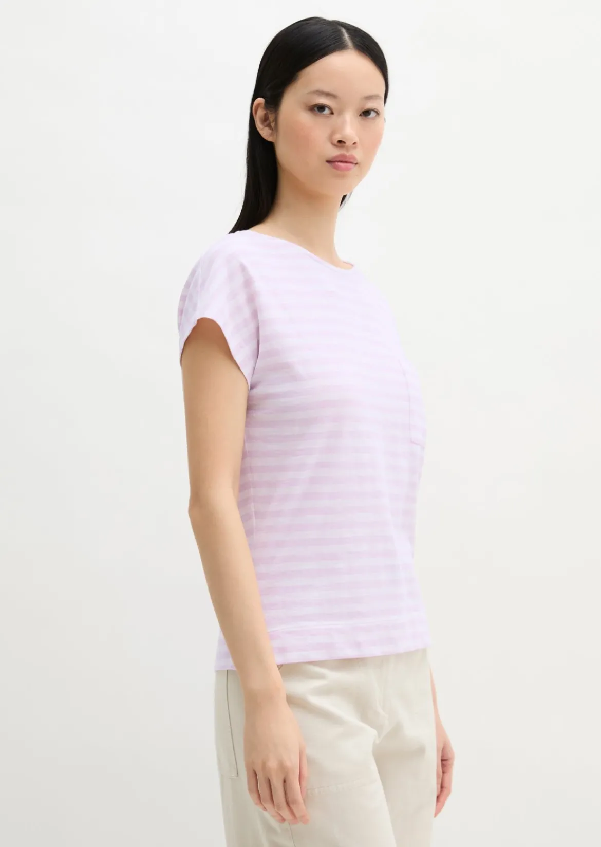 Gestreiftes T-Shirt regular aus weichem Baumwoll-Slub-Jersey