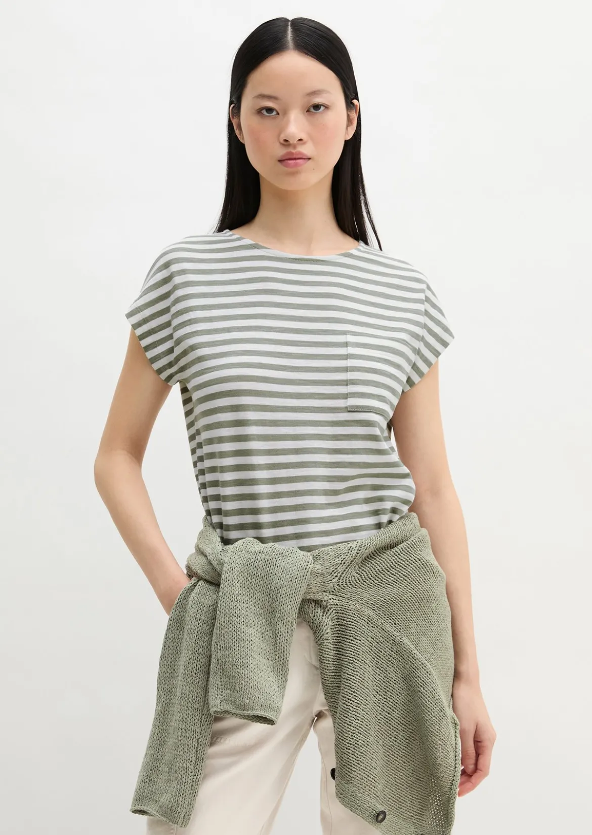 Gestreiftes T-Shirt regular aus weichem Baumwoll-Slub-Jersey
