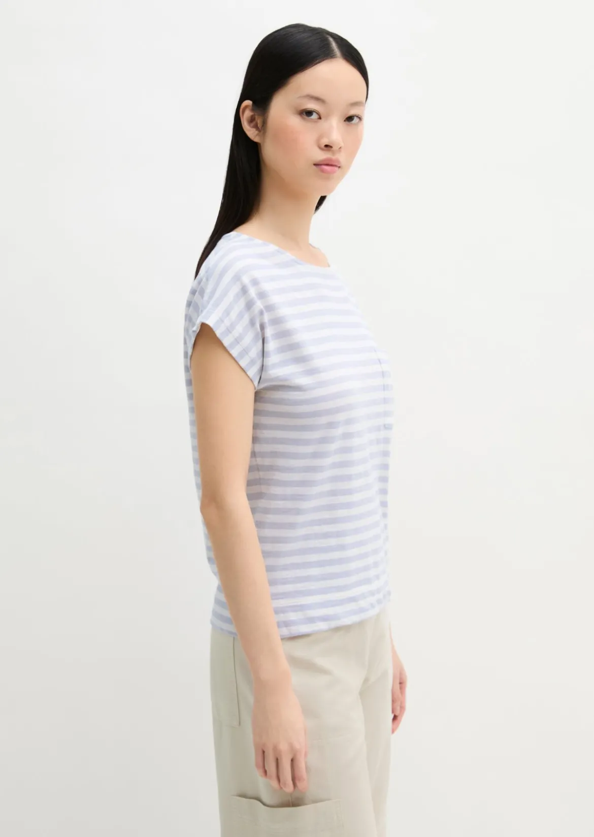 Gestreiftes T-Shirt regular aus weichem Baumwoll-Slub-Jersey
