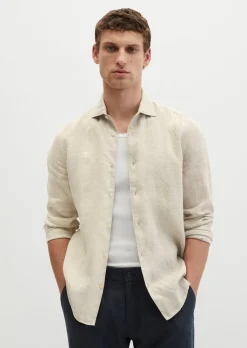 Haifischkragen-Hemd shaped aus feinem Leinen-Chambray