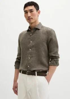 Haifischkragen-Hemd shaped aus feinem Leinen-Chambray