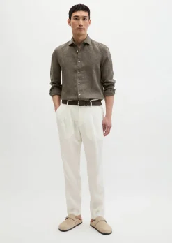 Haifischkragen-Hemd shaped aus feinem Leinen-Chambray