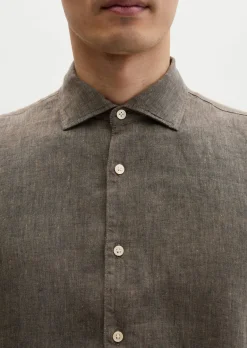 Haifischkragen-Hemd shaped aus feinem Leinen-Chambray