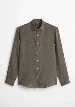 Haifischkragen-Hemd shaped aus feinem Leinen-Chambray