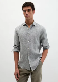 Haifischkragen-Hemd shaped aus feinem Leinen-Chambray