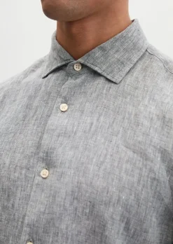 Haifischkragen-Hemd shaped aus feinem Leinen-Chambray