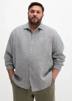 Haifischkragen-Hemd shaped aus feinem Leinen-Chambray