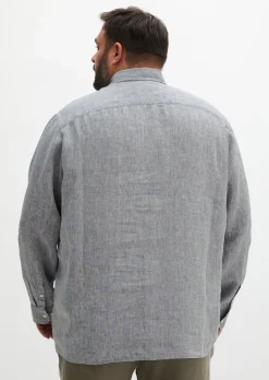 Haifischkragen-Hemd shaped aus feinem Leinen-Chambray
