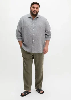Haifischkragen-Hemd shaped aus feinem Leinen-Chambray