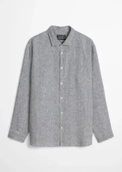 Haifischkragen-Hemd shaped aus feinem Leinen-Chambray