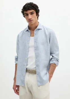 Haifischkragen-Hemd shaped aus feinem Leinen-Chambray