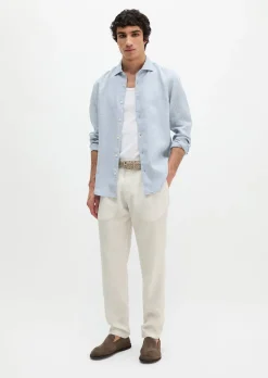Haifischkragen-Hemd shaped aus feinem Leinen-Chambray