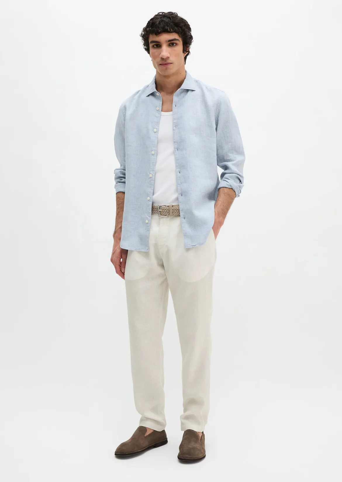 Haifischkragen-Hemd shaped aus feinem Leinen-Chambray
