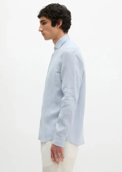 Haifischkragen-Hemd shaped aus feinem Leinen-Chambray