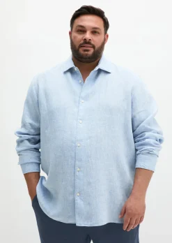 Haifischkragen-Hemd shaped aus feinem Leinen-Chambray