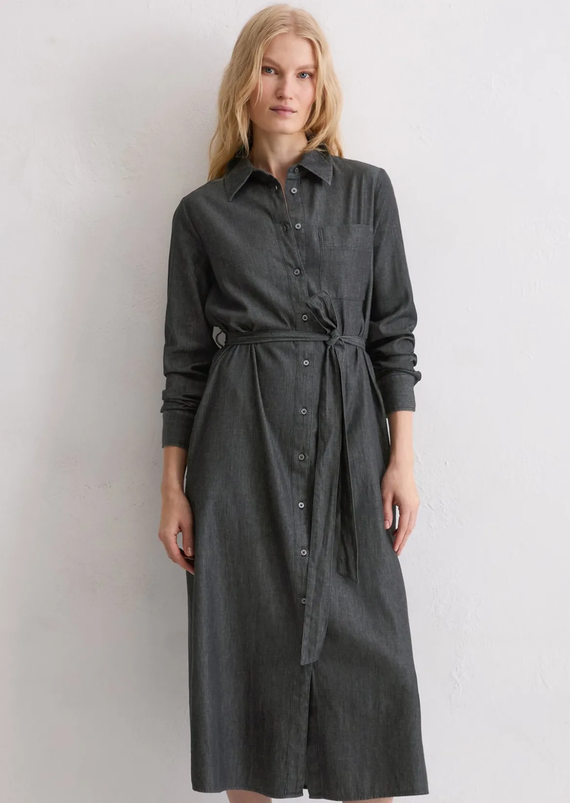Hemdblusenkleid regular aus Baumwoll-Chambray
