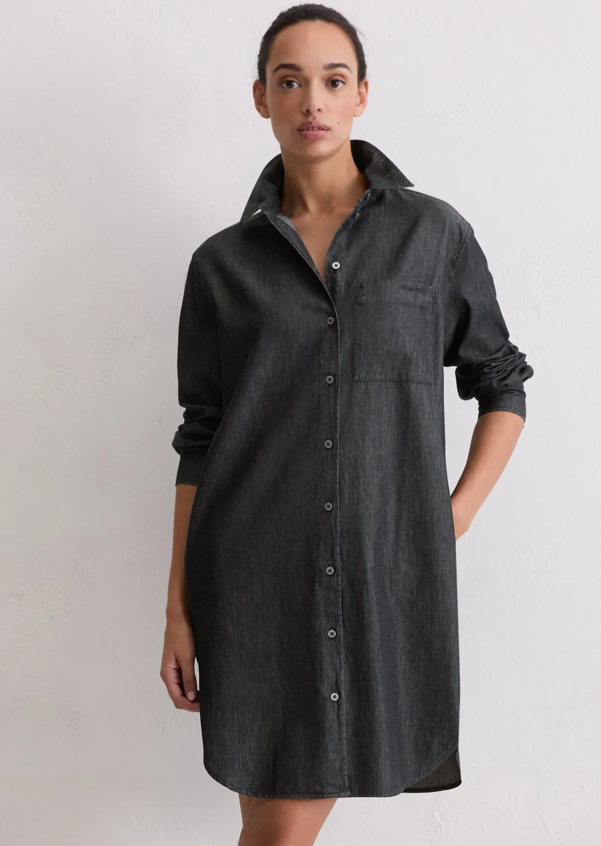 Hemdblusenkleid regular aus Baumwoll-Chambray