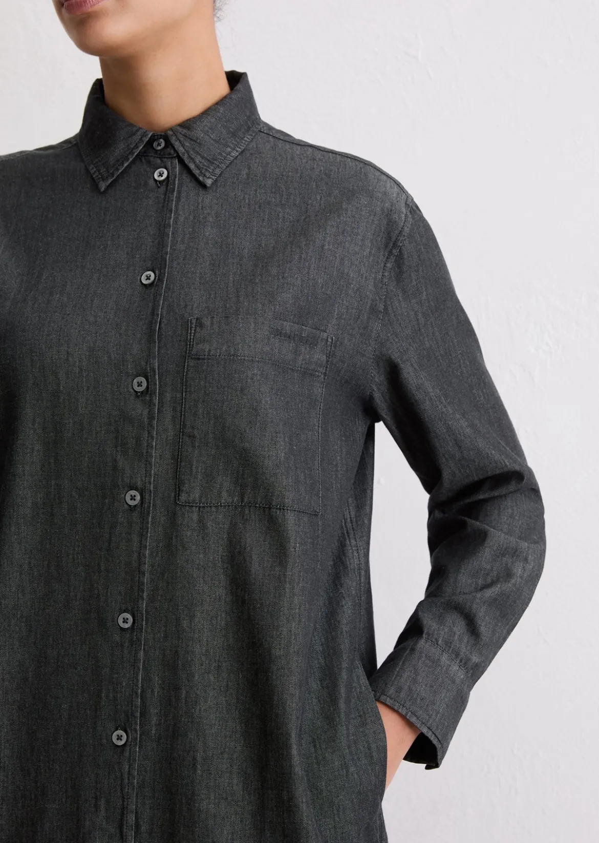 Hemdblusenkleid regular aus Baumwoll-Chambray